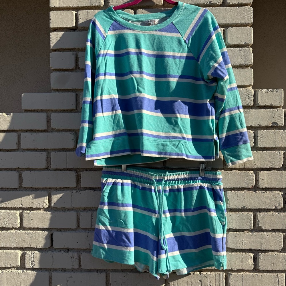Wildfox Striped Matching Sweater and Short Set in Blue - Size Large